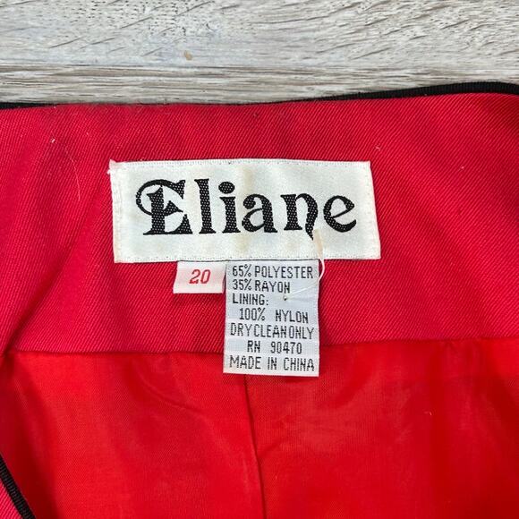Vintage Eliane Red Button Front Coat Jacket Black Piping Bold Statement 90s - Picture 7 of 7
